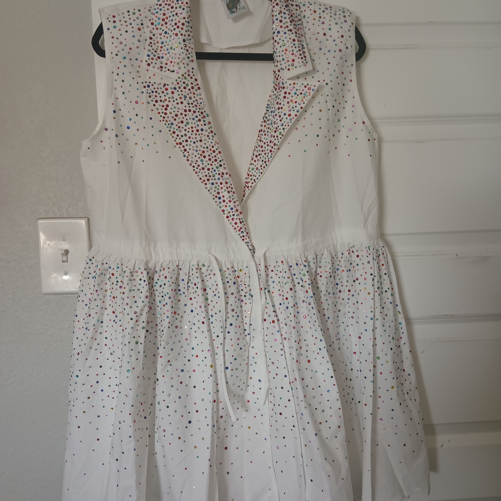 QUEEN OF SPARKLES White Dress with Multicolor Rhinestones